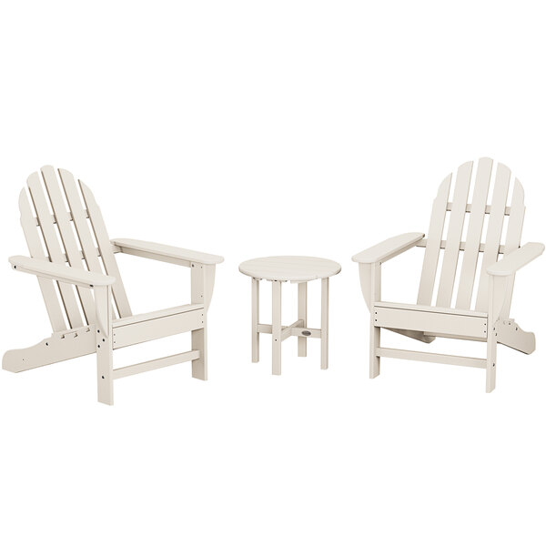 POLYWOOD Classic Sand Patio Set with Adirondack Chairs and Round Side Table