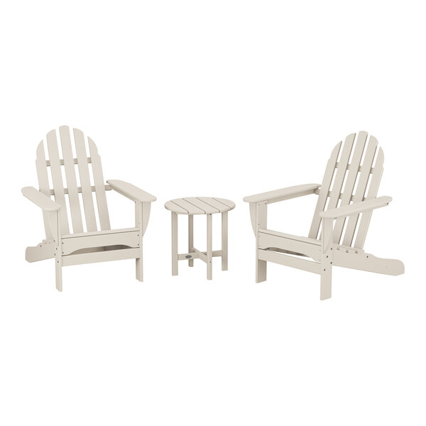 POLYWOOD Classic Sand Patio Set with Adirondack Chairs and Round Side Table