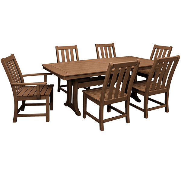 POLYWOOD Vineyard 7Piece Teak Dining Set with Nautical Trestle Table
