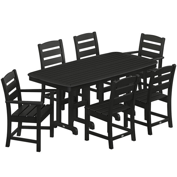POLYWOOD Lakeside 7Piece Black Dining Set with Nautical Table