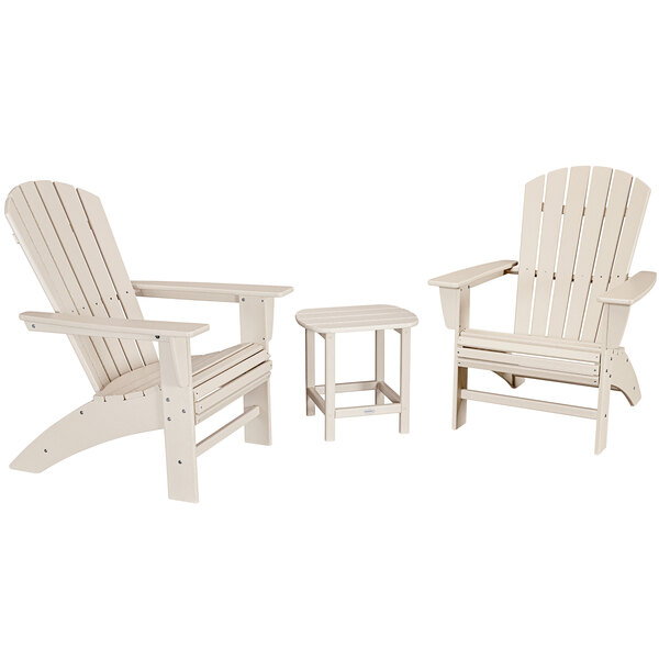 A white POLYWOOD patio set with three chairs and a table.
