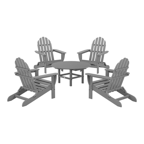 POLYWOOD Classic 5Piece Slate Grey Patio Set with 4 Folding Adirondack