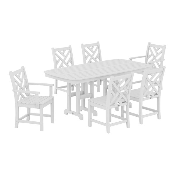 POLYWOOD Chippendale 7-Piece White Dining Set with Nautical Table