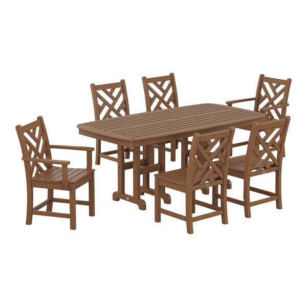 POLYWOOD Chippendale 7-Piece Teak Dining Set with Nautical Table