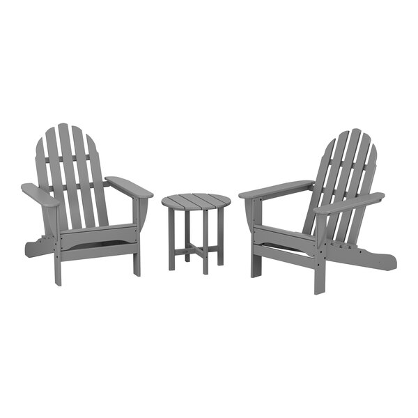 POLYWOOD Classic Slate Grey Patio Set with Adirondack Chairs and Round Side Table