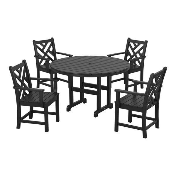POLYWOOD Chippendale 5-Piece Black Dining Set with 4 Arm Chairs