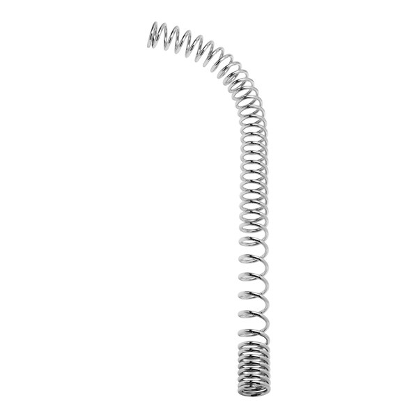 A close-up of a T&S metal pre-rinse replacement spring with a spiral on a white background.