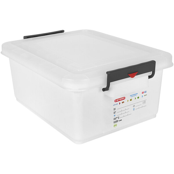 An Araven white plastic food box with a snap-on lid.