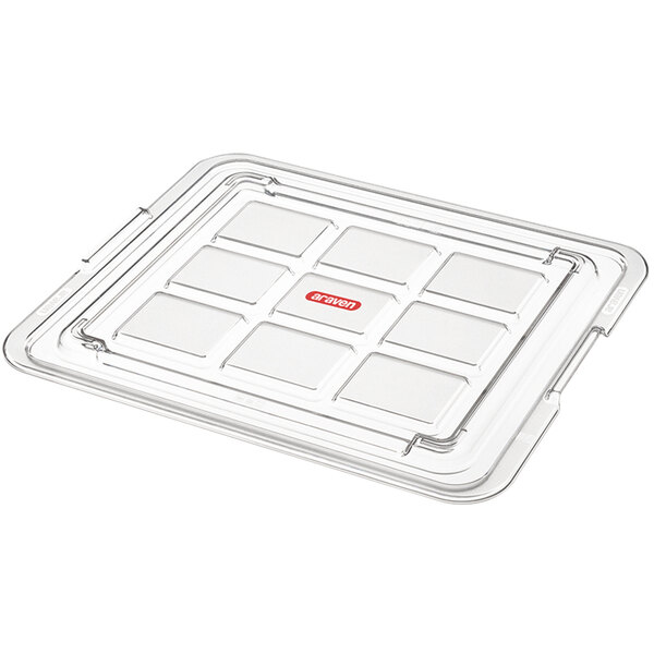 A clear plastic Araven food storage lid for square containers.