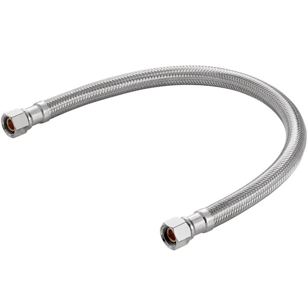 A 24" stainless steel faucet connector hose with 3/8" compression nuts.