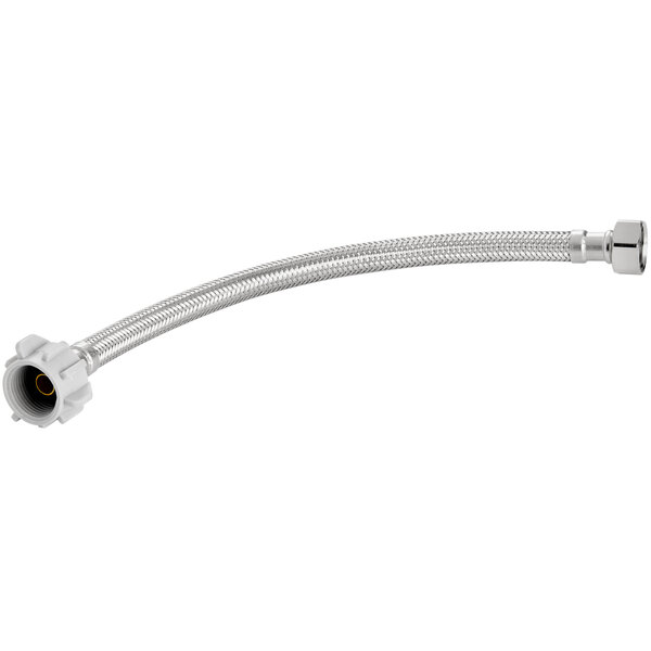 A silver Easyflex stainless steel braided toilet connector hose with a nut on the end.