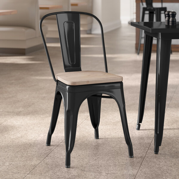 Lancaster Table & Seating Alloy Series Black Indoor Cafe Chair with Gray Wood Seat