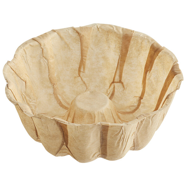 A brown paper Novacart mini bundt pan with a hole in it.