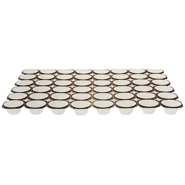 A Novacart paper muffin tray with 48 small white cups.