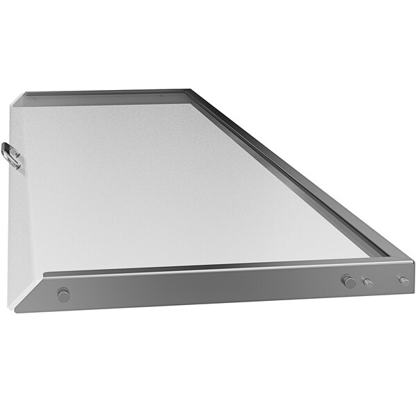 A clear rectangular lid with a metal frame.