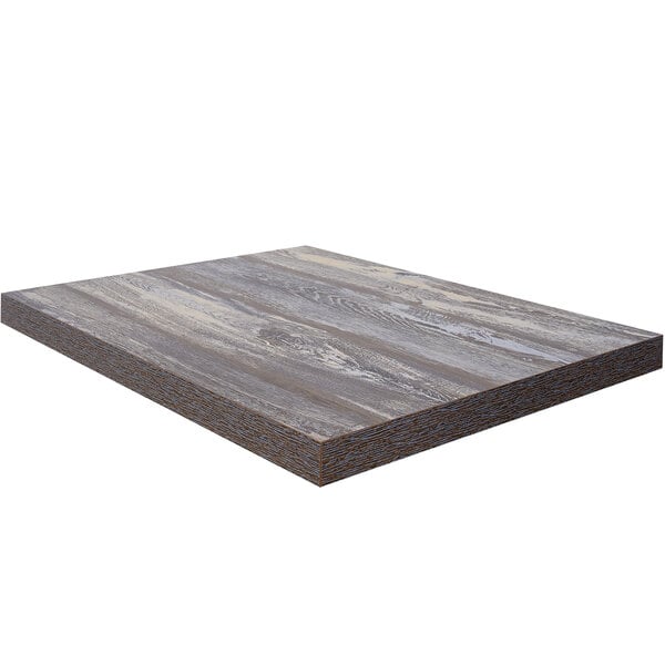 A wooden table top with a gray finish.