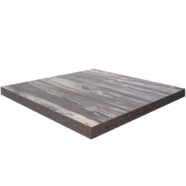A BFM Seating Relic square wood table top with a gray and white finish.