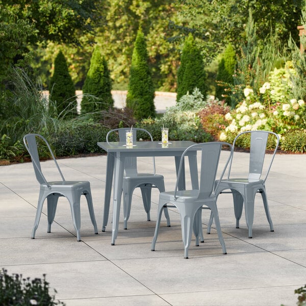 Lancaster Table & Seating Alloy Series 31 1/2" x 31 1/2" Charcoal Standard Height Outdoor Table with 4 Cafe Chairs