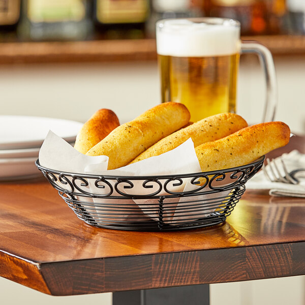 Tablecraft BK27508 Mediterranean Round Black Metal Basket 8" x 2 1/4"