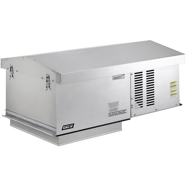 A silver rectangular Turbo Air outdoor refrigeration package with a vent.