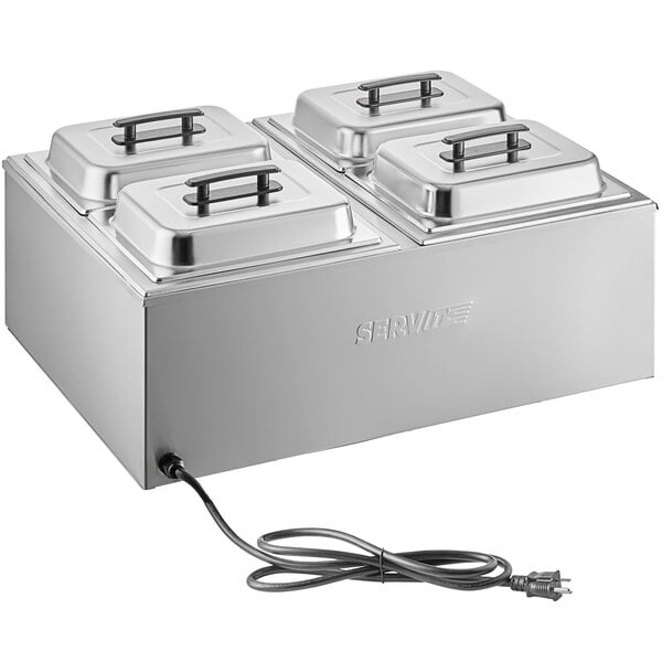 ServIt Full Size Dual Well Electric Countertop Food Warmer with Digital  Controls, 4 Half Size Steam Table Pans, and 4 Pan Covers