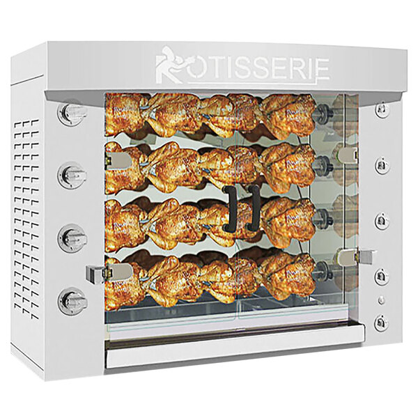 Rotisol-France FlamBoyant FB1160-4G-SS Stainless Steel Natural Gas Rotisserie with 4 Spits - 52,000 BTU
