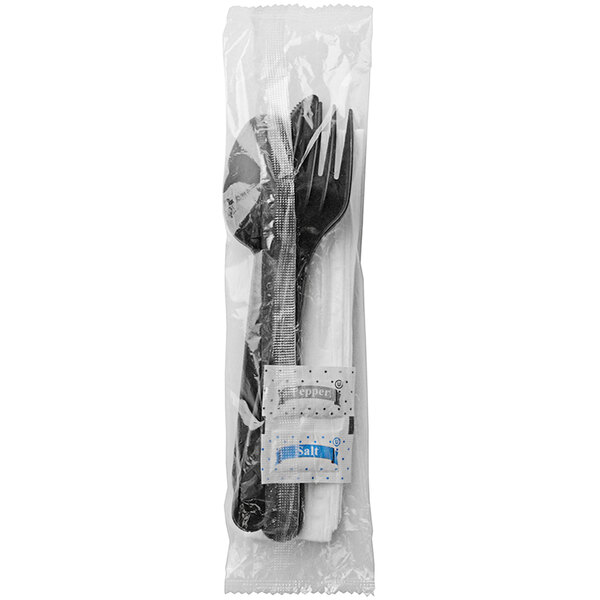Fineline ReForm Wrapped Black Plastic Flatware and Utensils Kit with
