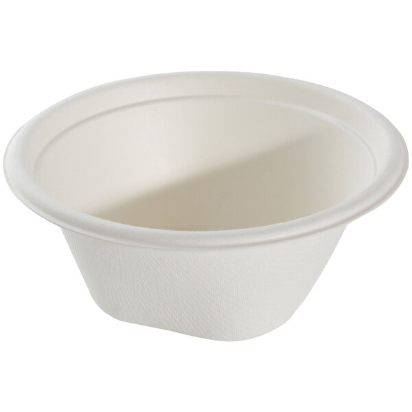 A white Fineline Conserveware bagasse bowl.