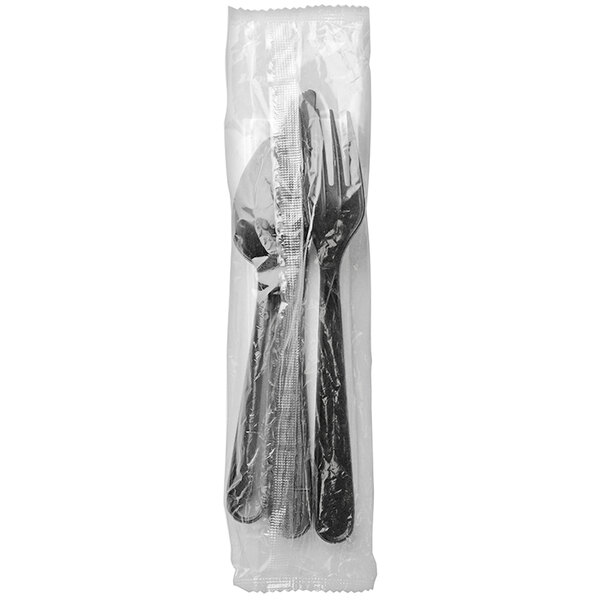 Fineline ReForm Wrapped Black Plastic Flatware and Utensils Kit with