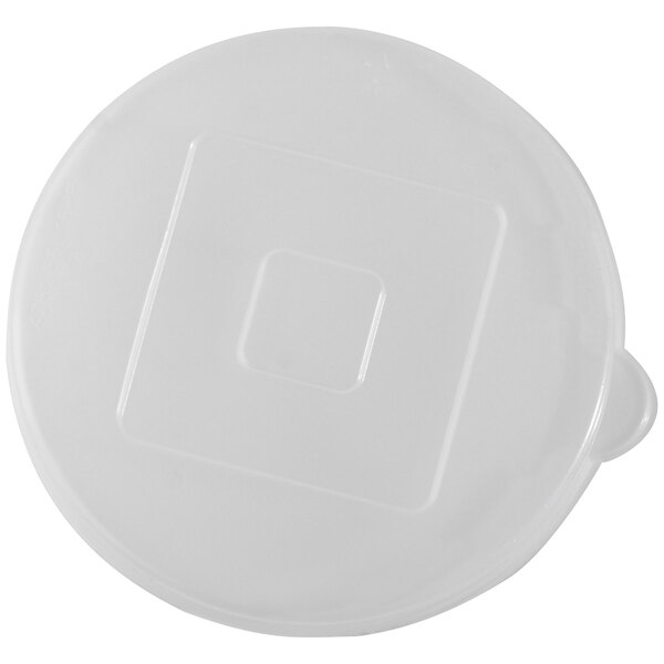 A white plastic lid with a square in the middle.