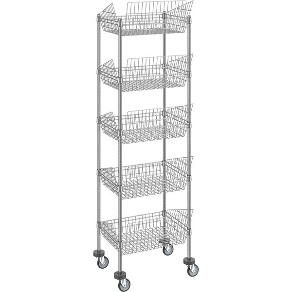 Regency NSF Chrome Mobile 5 Basket Storage Display Stand 18" x 24" x 80"