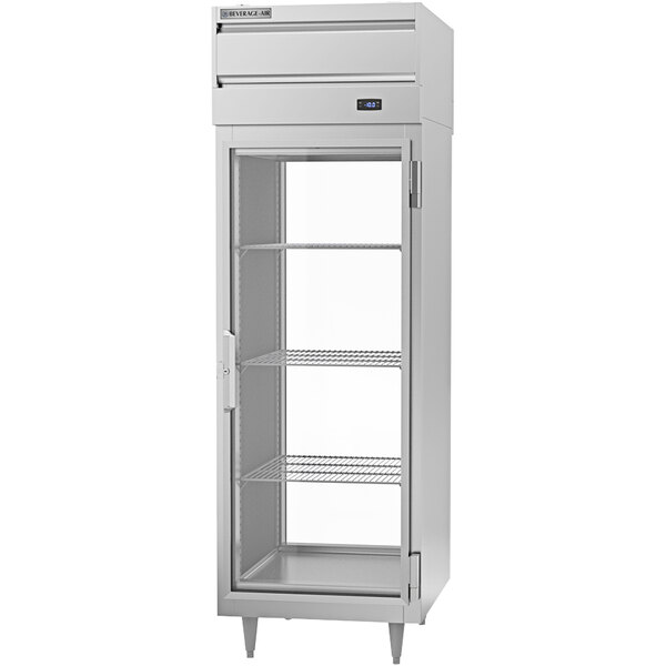 A Beverage-Air P-Series pass-through freezer with glass doors on a white background.