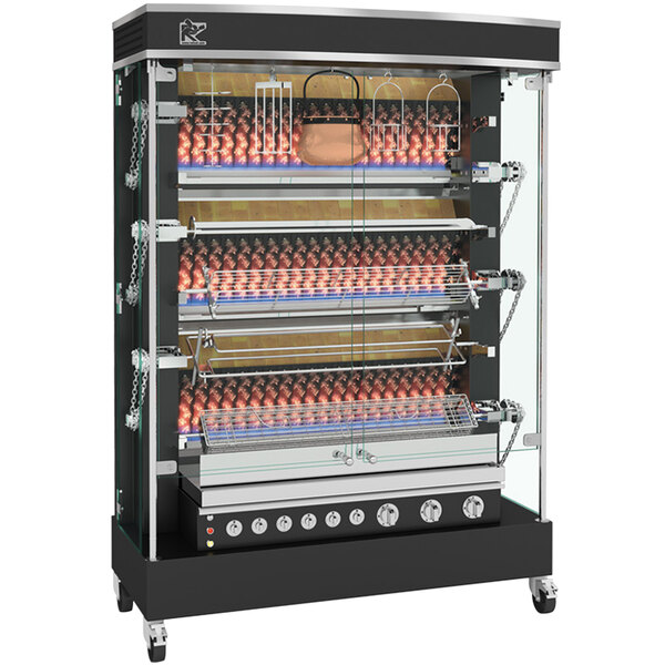 A large black and silver Rotisol-France electric rotisserie with chrome accents.