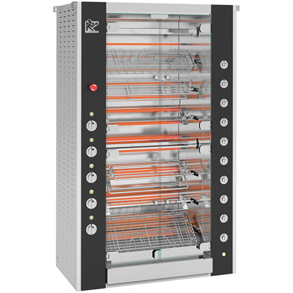 A large stainless steel Rotisol-France electric rotisserie oven with 8 spits.