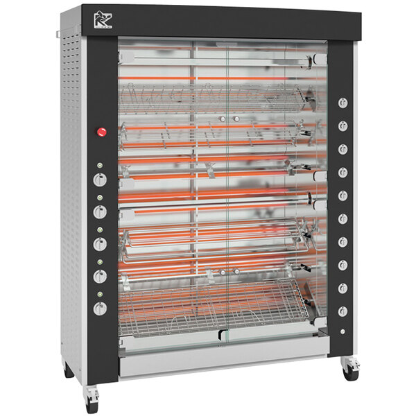 A Rotisol-France GrandFlame electric rotisserie oven with 8 spits and a glass door.