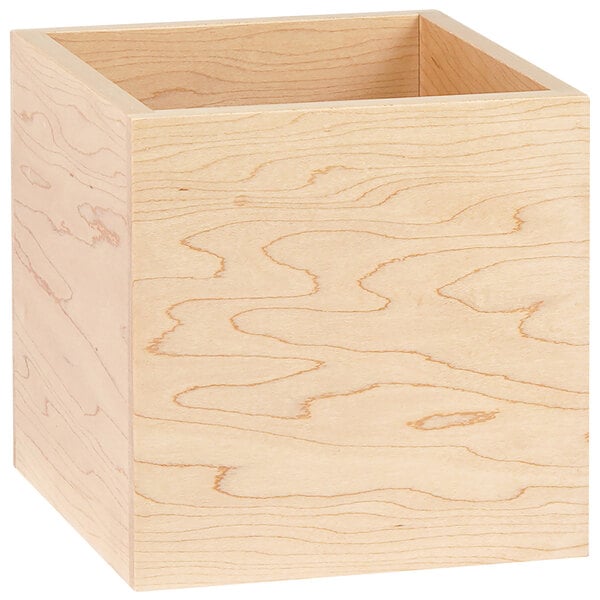 A Cal-Mil maple wood box with a lid and hole on top.