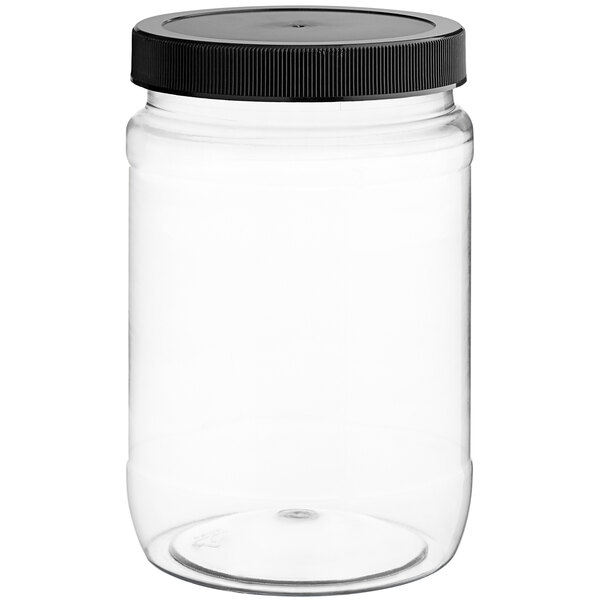 32 oz. Round PET Plastic Jar with Black Lid