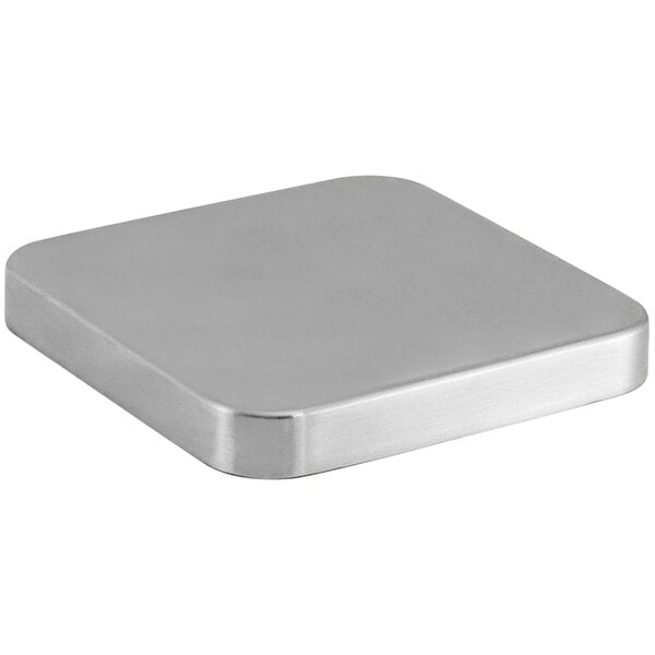 A Room360 brushed stainless steel square plate with a square edge.