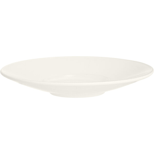 An ivory saucer on a white background.