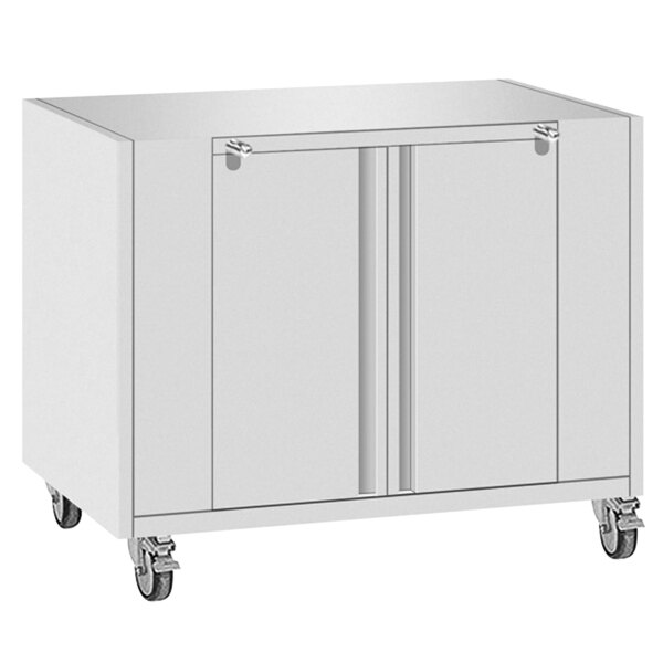 A white Rotisol-France base cabinet with wheels.