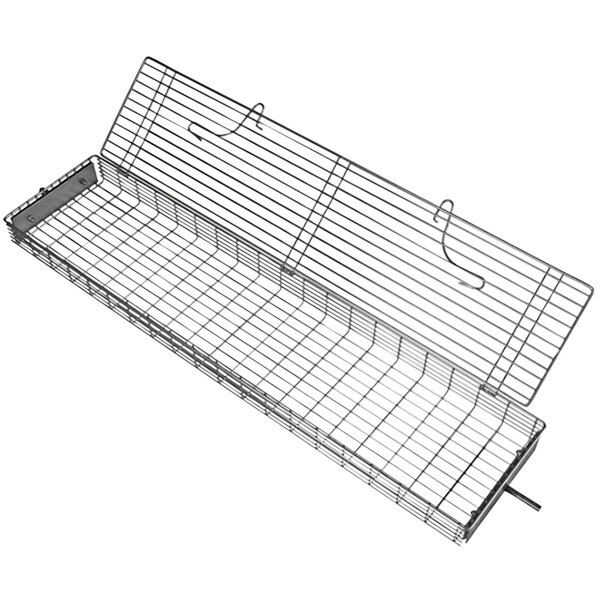 A wire mesh cage with two baskets on it.
