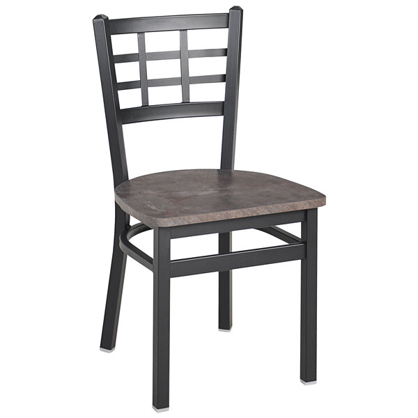 BFM Seating Marietta Sand Black Steel Side Chair with Relic Rustic Copper Seat