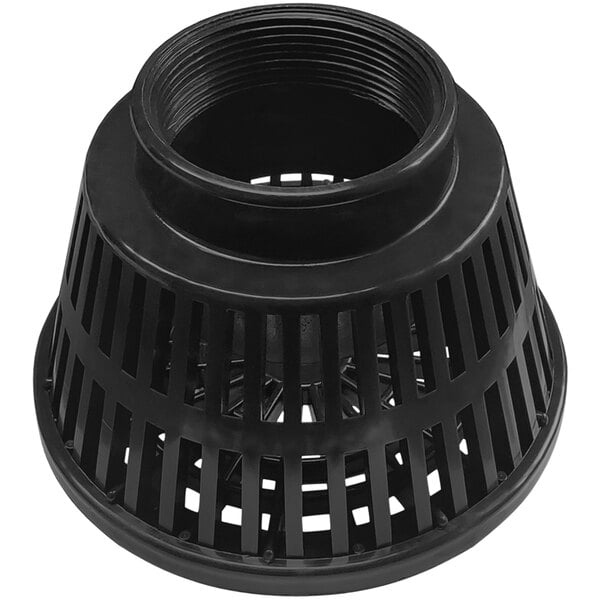 A black plastic PET strainer with a hole.