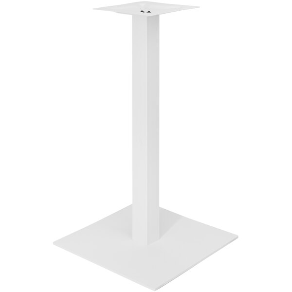 A white square table base with a white pole.
