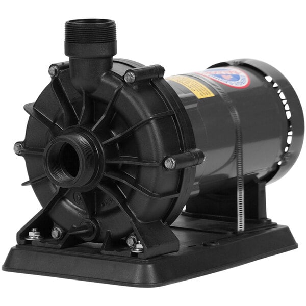 A black plastic Pacer Pumps end suction centrifugal pump.