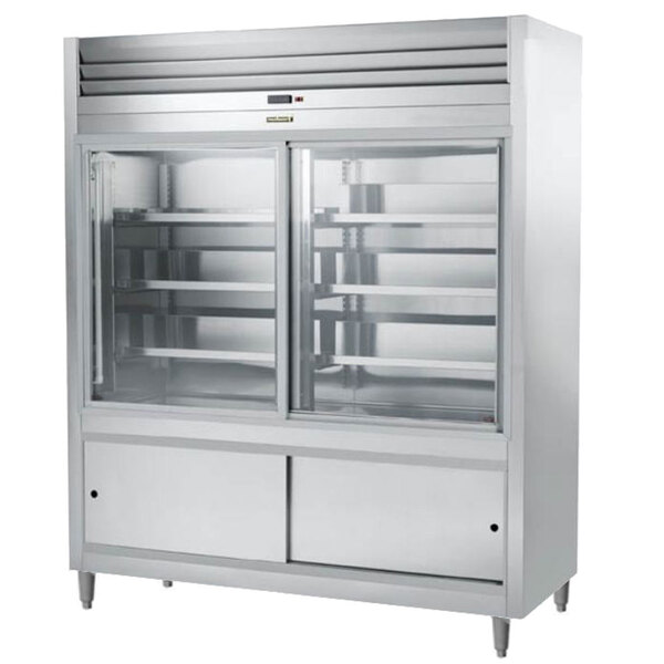 A Traulsen Specification Line refrigerated deli merchandiser with two glass doors.