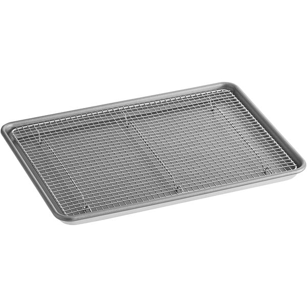 Baker's Mark Half Size Non-Stick 18 Gauge 13 x 18 Wire in Rim Aluminum Sheet  Pan with Stainless Steel Footed Cooling Rack