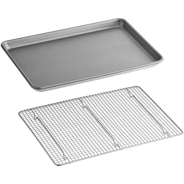 Kitchenatics Baking Sheet with Cooling Rack: Half Aluminum Cookie Pan Tray with Stainless Steel Wire and Roasting Rack - 13.1