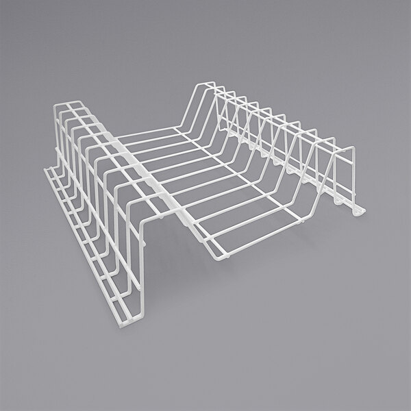 A white metal rack with shelves.