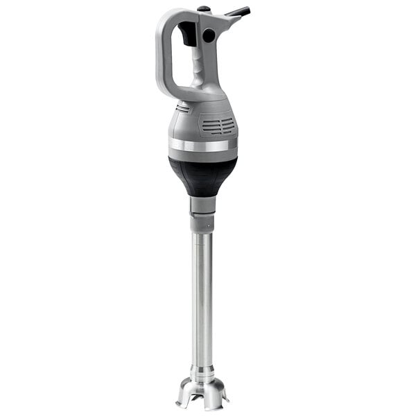 A silver and black Sirman immersion blender.